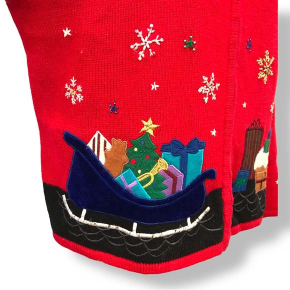 Planet & Company Womens Sz L Ugly Christmas Sweater Cardigan Santa Checking List - Picture 5 of 10